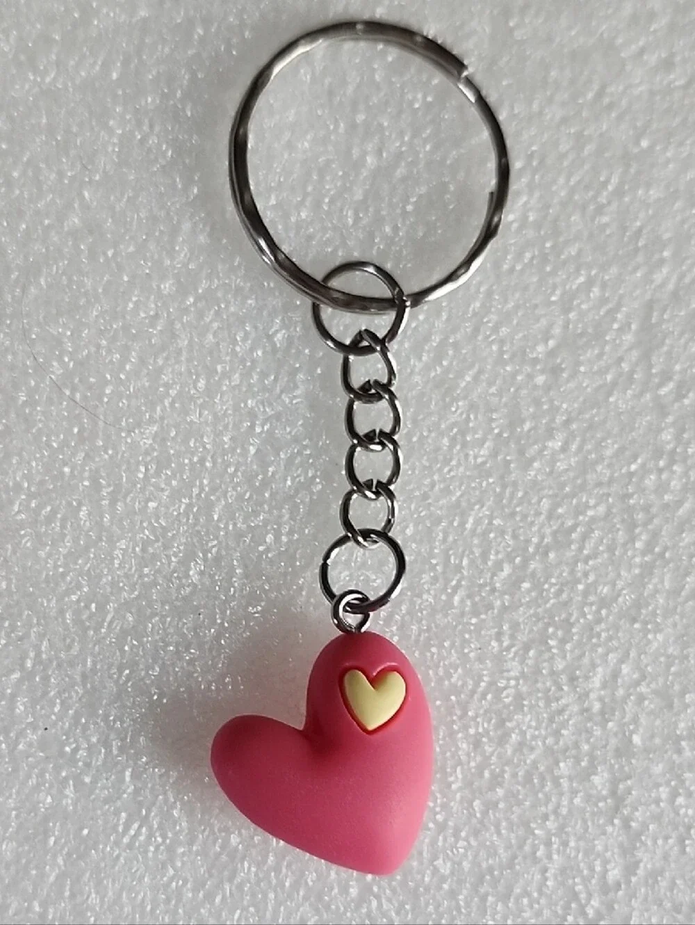 Hand Crafted Pink Heart Keychain with Yellow Accent